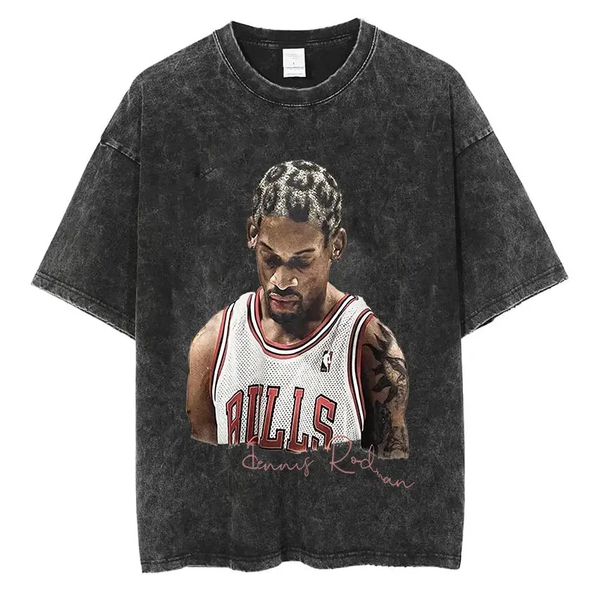 

Dennis Rodman Basketball Graphic T Shirt Men's 90s Vintage Washed Short Sleeve T-shirts Male Hip Hop Oversized Cotton T-Shirt