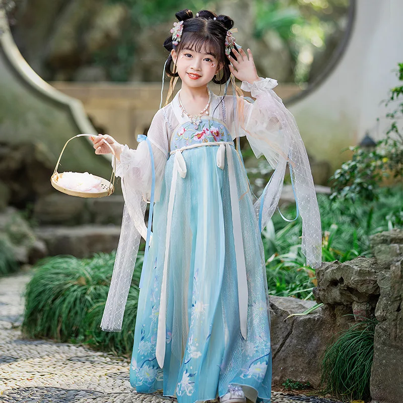 Summer Children Blue Floral Embroidery Hanfu Traditional Chinese Dance Costumes 2022 Fairy Long Sleeve Stage Dress National Ha
Summer Children Blue Floral Embroidery Hanfu Traditional Chinese Dance Costumes 2022 Fairy Long Sleeve Stage Dress National Ha