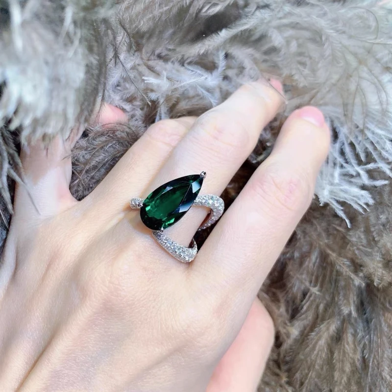 

Luxury Adjustable Emerald Water Drop Zirconia Ring For Women Jewelry Gifts