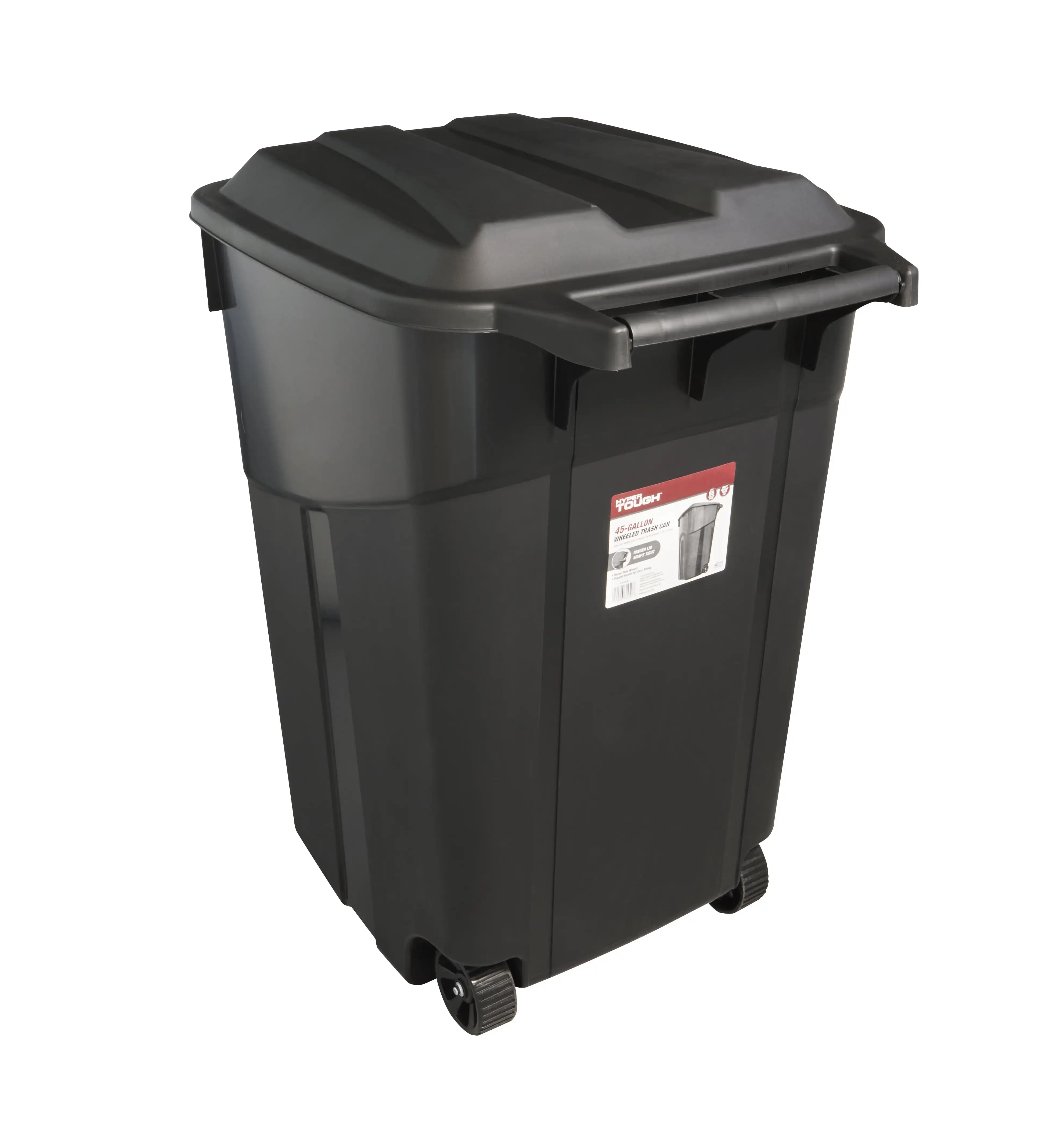 

Hyper Tough 45 Gallon Wheeled Heavy Duty Plastic Garbage Can, Attached Lid, Black