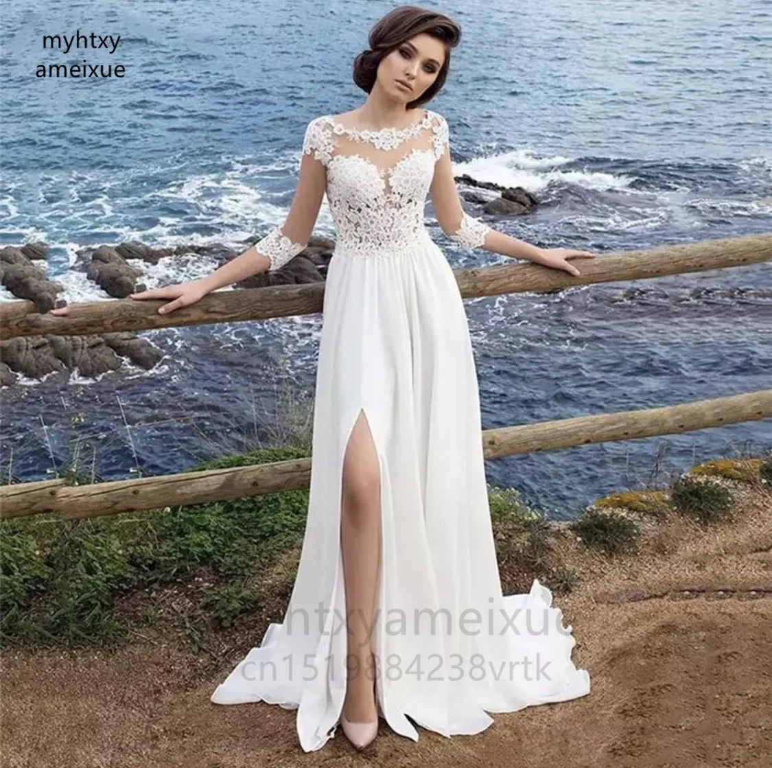 Wedding Dress 2023 Sexy O-neck Three Quarter Button Side Slit Lace Appliques Sequined Floor Length Bride Gown Vestido De Noiva
Wedding Dress 2023 Sexy O-neck Three Quarter Button Side Slit Lace Appliques Sequined Floor Length Bride Gown Vestido De Noiva