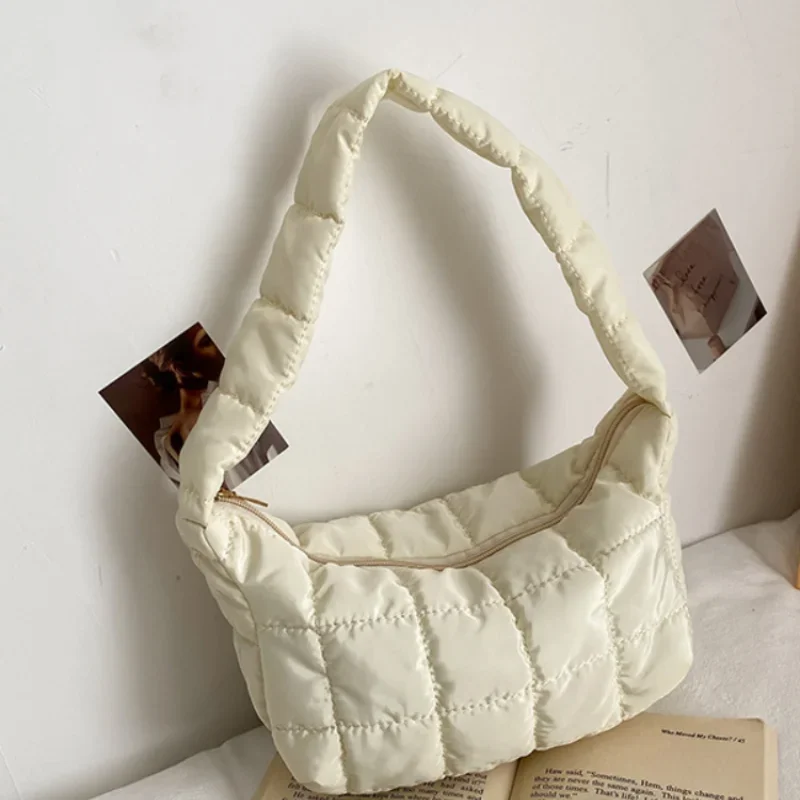 

2024New Oxford Cloth Women's Shoulder Bag Folds Rhombus Embroidery Thread Underarm Bag Niche Design Simple Handbags for Women