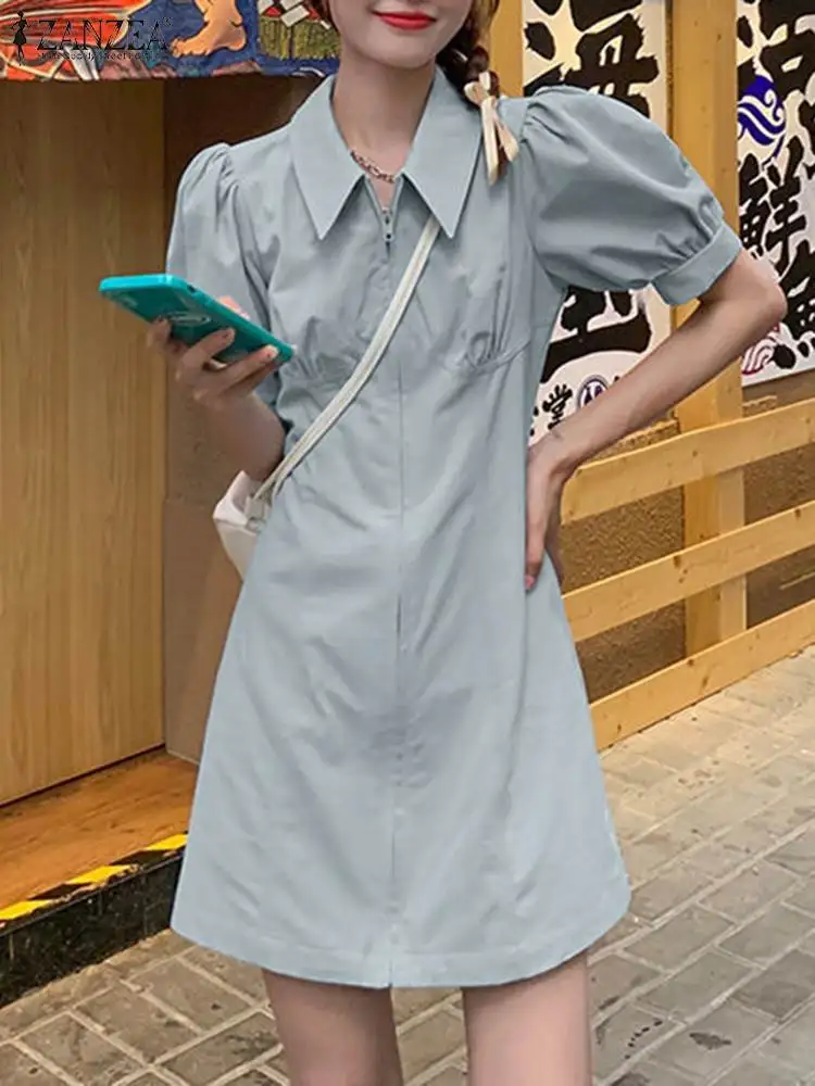 ZANZEA Korean Fashion Women Short Puff Sleeve Party Dress 2023 Work Vestido Summer Elegant Laple Neck Solid Knee-length Sundress 
ZANZEA Korean Fashion Women Short Puff Sleeve Party Dress 2023 Work Vestido Summer Elegant Laple Neck Solid Knee-length Sundress