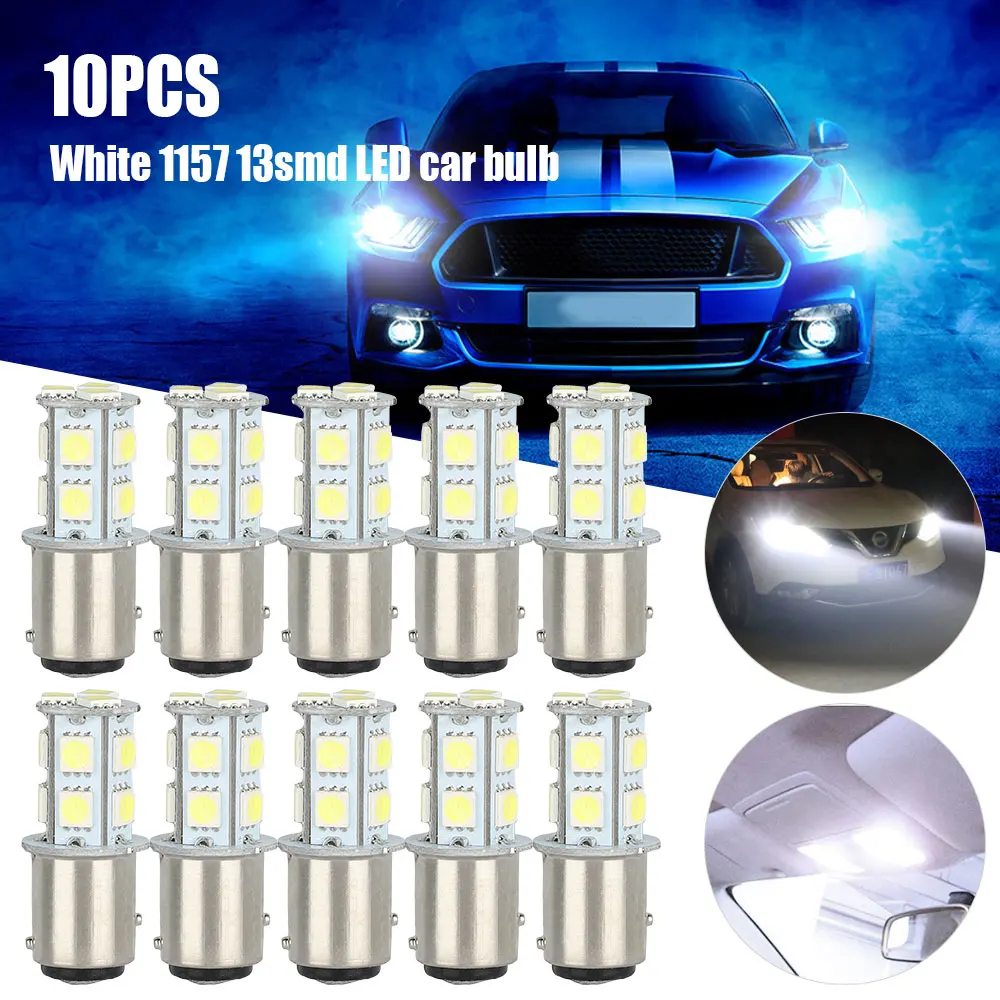 

10Pcs Car LED Brake Light S25 BA15S 1157 Super Bright 6000K White 13SMD Reversing Light Turn Signal Rear Light Car Accessories