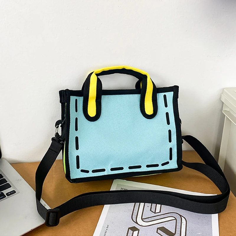 

Женские сумки с мультяшным рисунком, нейлоновые тканевые комиксные дамские сумки для покупок, сумка через плечо, подвесная сумка 2024, синяя креативная 2D мультяшная