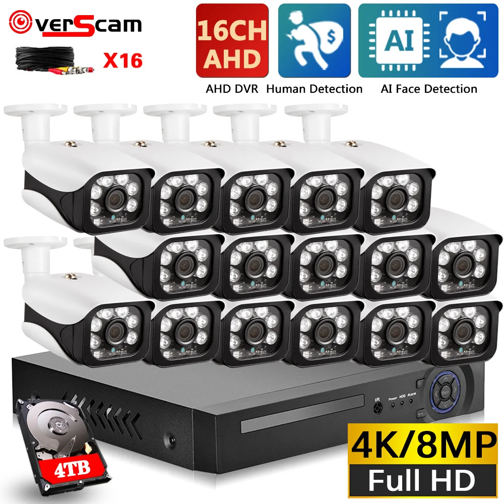 Face Detection Analog CCTV Security Camera System Set 16CH 4K DVR Kit Night Vision AHD Camera Video Surveillance System Kit 8CH
Face Detection Analog CCTV Security Camera System Set 16CH 4K DVR Kit Night Vision AHD Camera Video Surveillance System Kit 8CH
