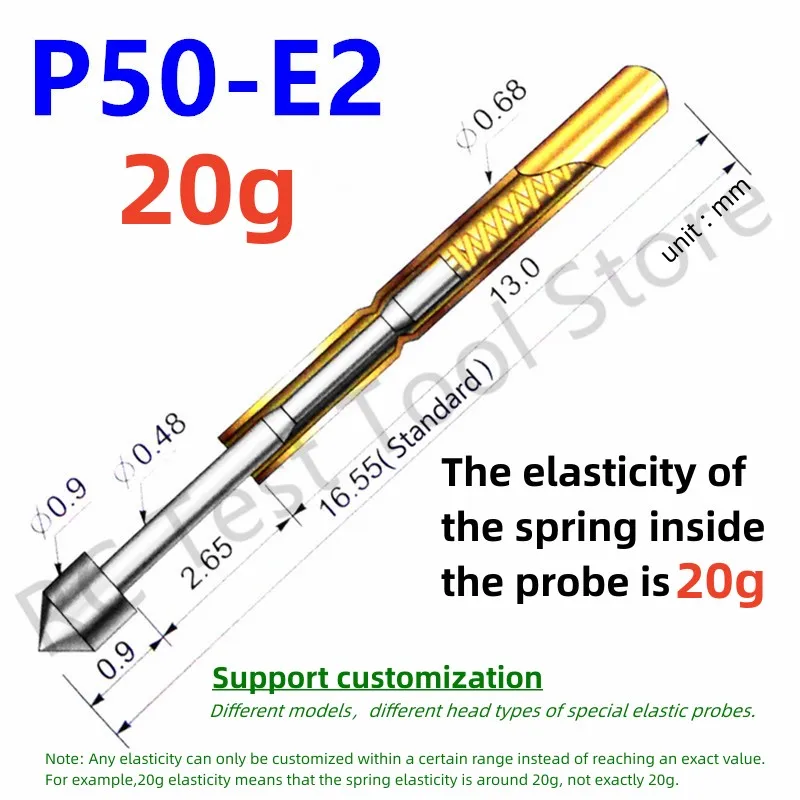 20/100PCS P50-E2 Spring Test Probe Pogo Pin Test Pin Dia0.68mm Tip Dia0.90mm Length16.35mm P50-E Test Tool 20g Elastic Force
20/100PCS P50-E2 Spring Test Probe Pogo Pin Test Pin Dia0.68mm Tip Dia0.90mm Length16.35mm P50-E Test Tool 20g Elastic Force