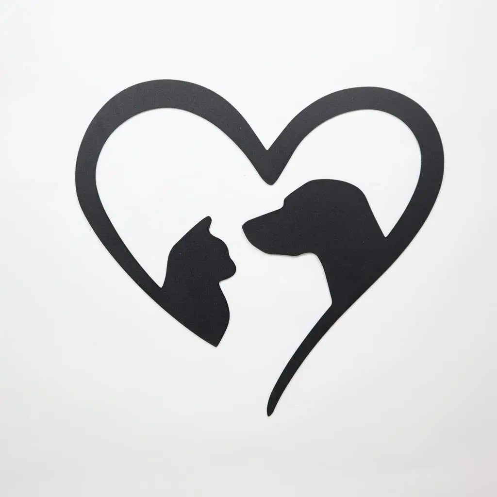 

Dog and Cat Heart Sign, 11.5 inches, Black Finish, Laser-Cut and Powder-Coated Living Room/Home Decoration