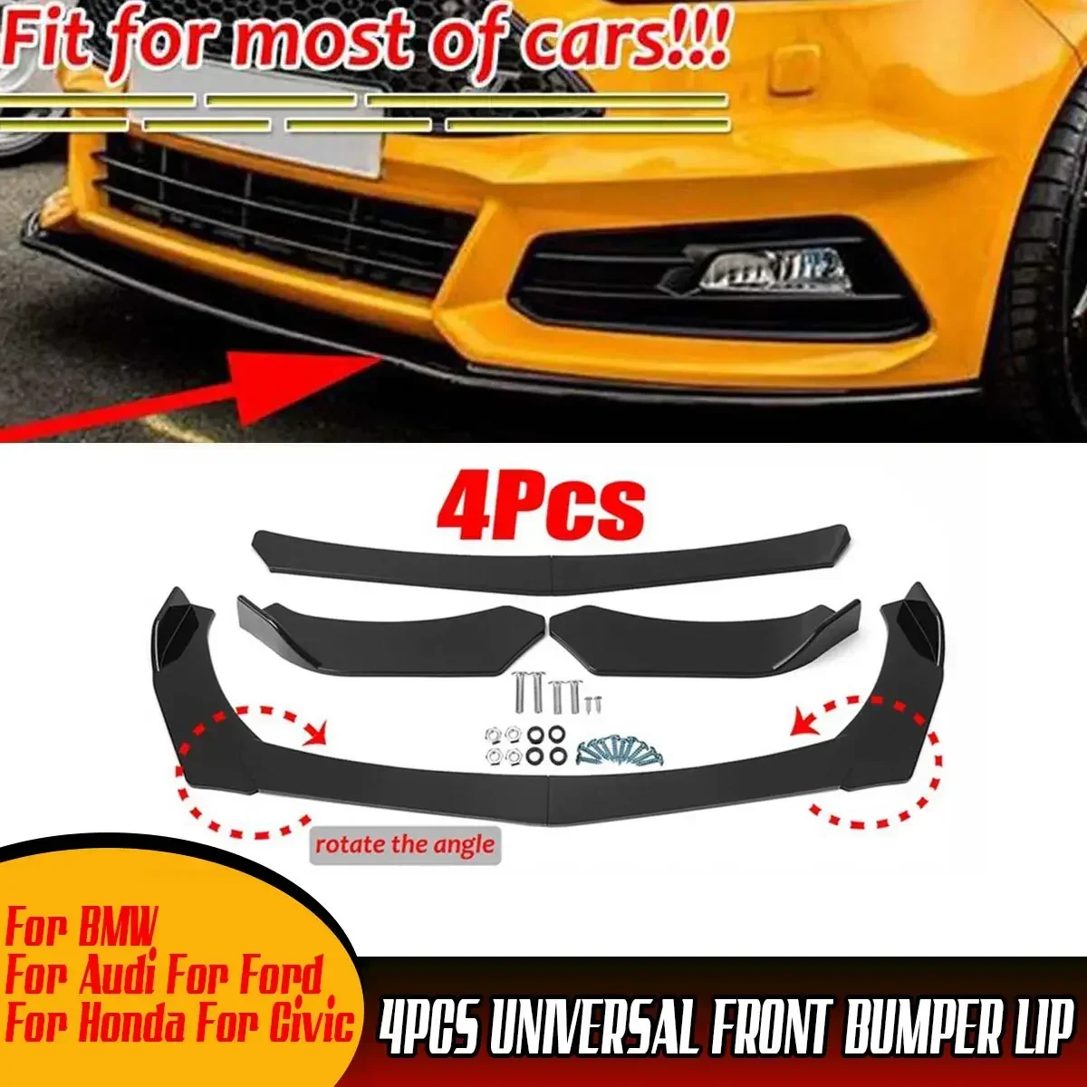 

4pcs Universal Car Front Bumper Splitter Lip Body Kit Spoiler Protector Cover Lip For BMW For Audi For VW Golf MK5 MK6 MK7