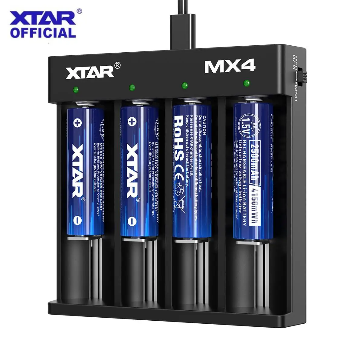 

XTAR MX4 New Universal Smart Charger Set Type-C Plug Rechargeable AA Batteries AAA Battery Charger 18650 Charger Safes Lipo