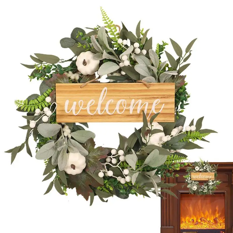 

Green Eucalyptus Wreath Front Door Garland Spring Wreath Leaves Wreaths Festival Decor Realistic Faux Wreath For Patio Garden