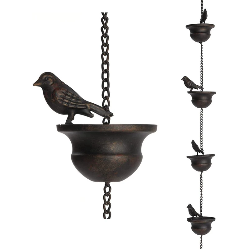 

Mobile Birds On Cups Rain Chain For Outside, Rain Chains For Gutters Downspouts, Dark Bronze