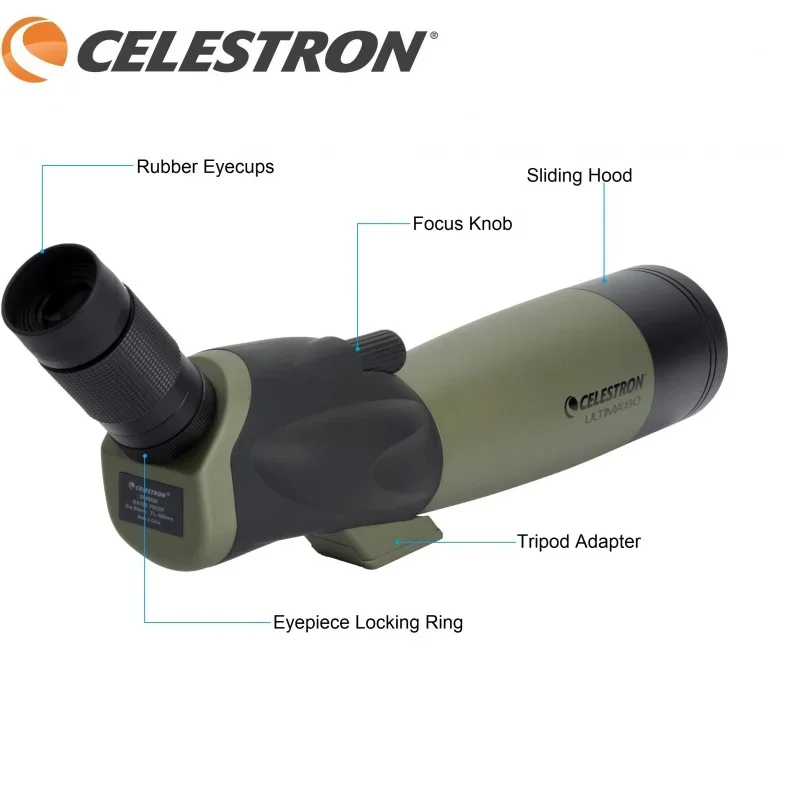 

Оптический прибор под углом Celestron-Ultima, прибор с зумом 20-60x, многослойная оптика, водонепроницаемый прибор для наблюдения за птицами, дикой природы, 80 мм