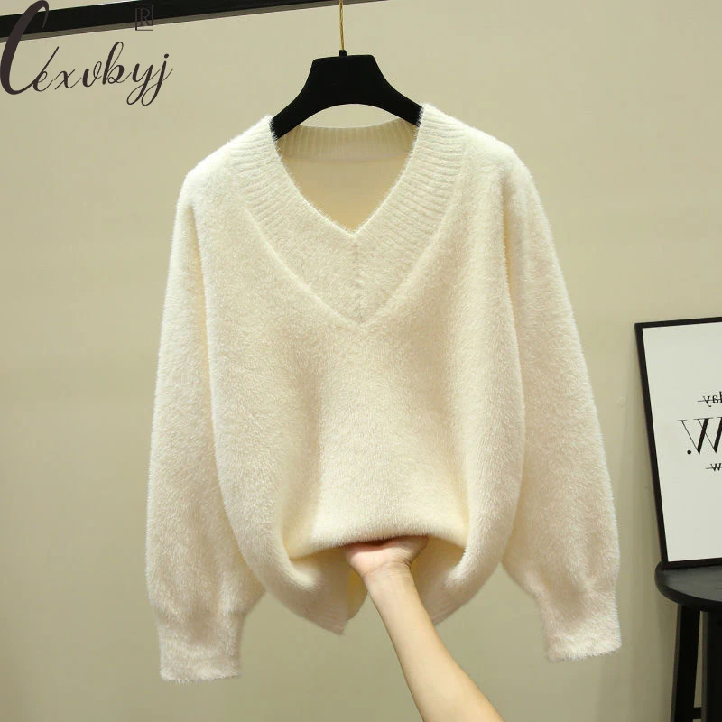 Imitatioin Mink Sweater Women Korean Style V-Neck Knitted Pullover All-Match Autumn Winter Knitwear Jumper Oversized Casual Top
Imitatioin Mink Sweater Women Korean Style V-Neck Knitted Pullover All-Match Autumn Winter Knitwear Jumper Oversized Casual Top