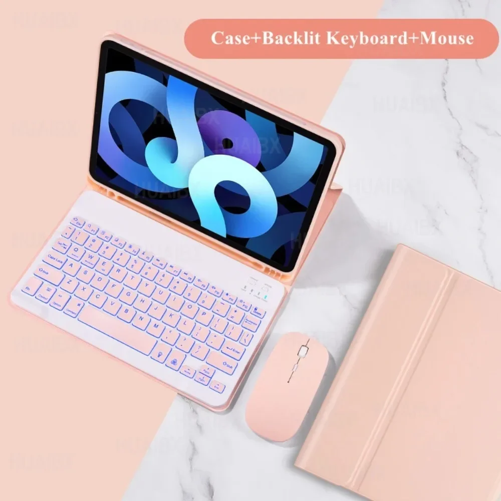 

For iPad Air 4 iPad Pro Air 2 7th 8th 9.7 Tablet Case + Detachable Magnetic Backlight Bluetooth Keyboard and Wireless Mouse