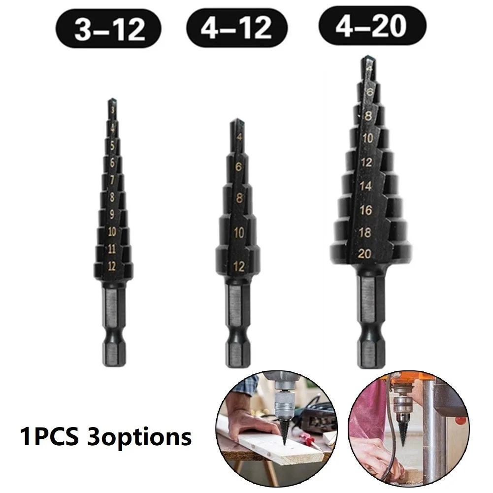 1pc Hexagonal Shank Black Step Drill Bit 3-12 4-12 4-20 Mm Drilling Steel Brass Wood Plastic Power Tool Accessories Durable
1pc Hexagonal Shank Black Step Drill Bit 3-12 4-12 4-20 Mm Drilling Steel Brass Wood Plastic Power Tool Accessories Durable
