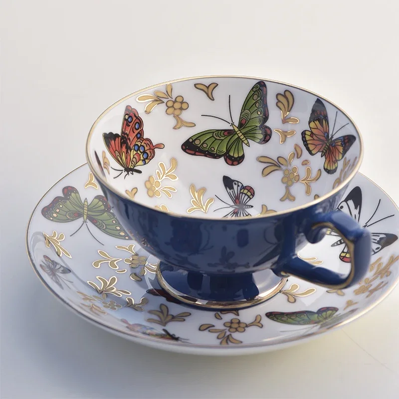 

European Light Luxury Coffee Cup British Afternoon Tea Cup Bone Porcelain Butterfly Painted Gold Tea Set Ceramic Cup