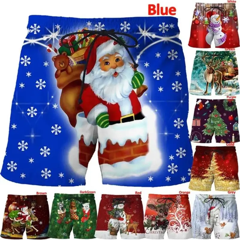 

Fashion Santa Claus Graphic Men Beach Shorts Casual Christmas Funny Gifts Trunks Xmas Reindeer Snowflake Snowman Short Pants