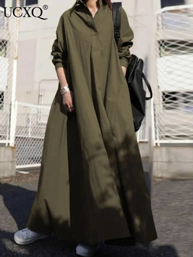 Винтажное длинное платье UCXQ в европейском стиле, однотонные повседневные универсальные свободные асимметричные платья для женщин, весна-лето 2024 23A8835 
Винтажное длинное платье UCXQ в европейском стиле, однотонные повседневные универсальные свободные асимметричные платья для женщин, весна-лето 2024 23A8835