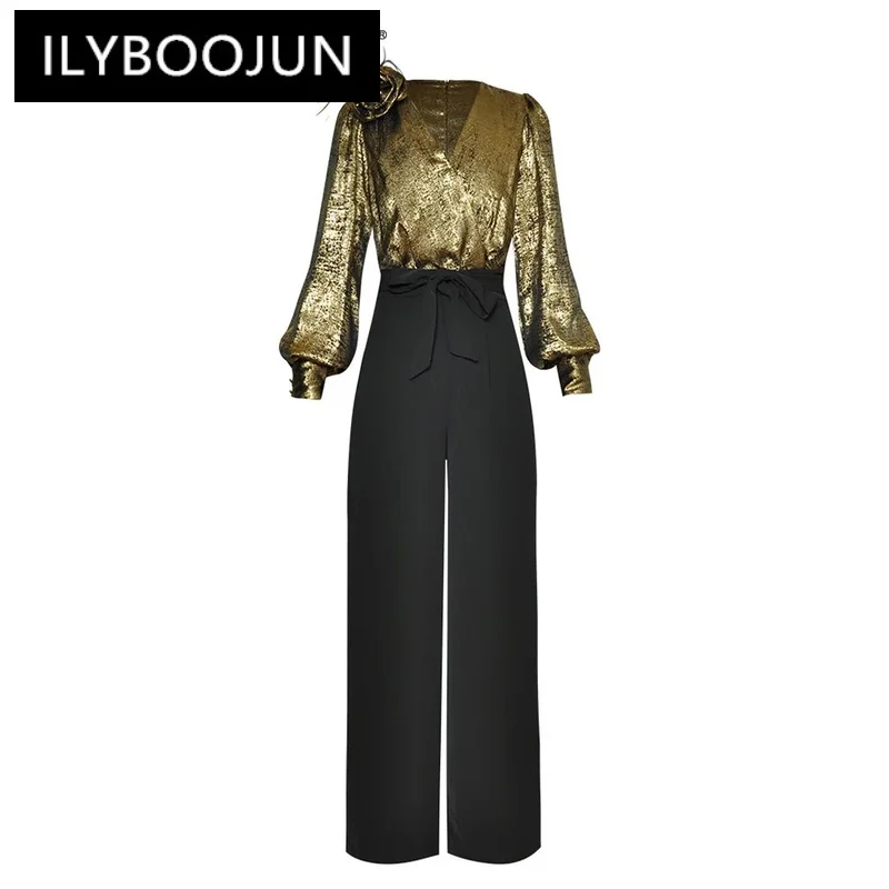 ILYBOOJUN Hit Color Patchwork Appliques Jumpsuit For Women V Neck Lantern Sleeve High Waist Temperament Jumpsuits Female New
ILYBOOJUN Hit Color Patchwork Appliques Jumpsuit For Women V Neck Lantern Sleeve High Waist Temperament Jumpsuits Female New