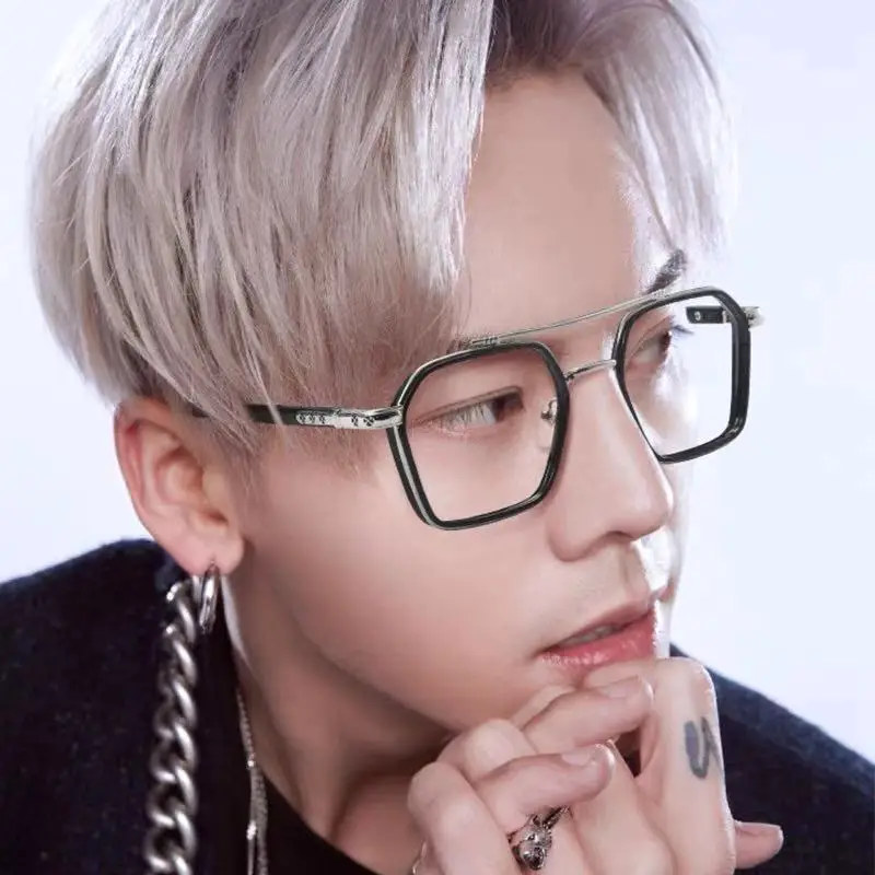 Lunettes carrées à double pont pour hommes et femmes, anti-lumière bleue, vintage, transparentes, lunettes d'ordinateur, monture surdimensionnée, nouveau 2