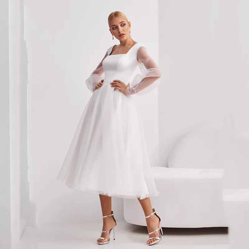 Simple Short Wedding Dress 2023 Square Collar Puff Sleeves Ankle-Length Bridal Gown Organza Custom Made A-Line Sweetheart Tulle
Simple Short Wedding Dress 2023 Square Collar Puff Sleeves Ankle-Length Bridal Gown Organza Custom Made A-Line Sweetheart Tulle