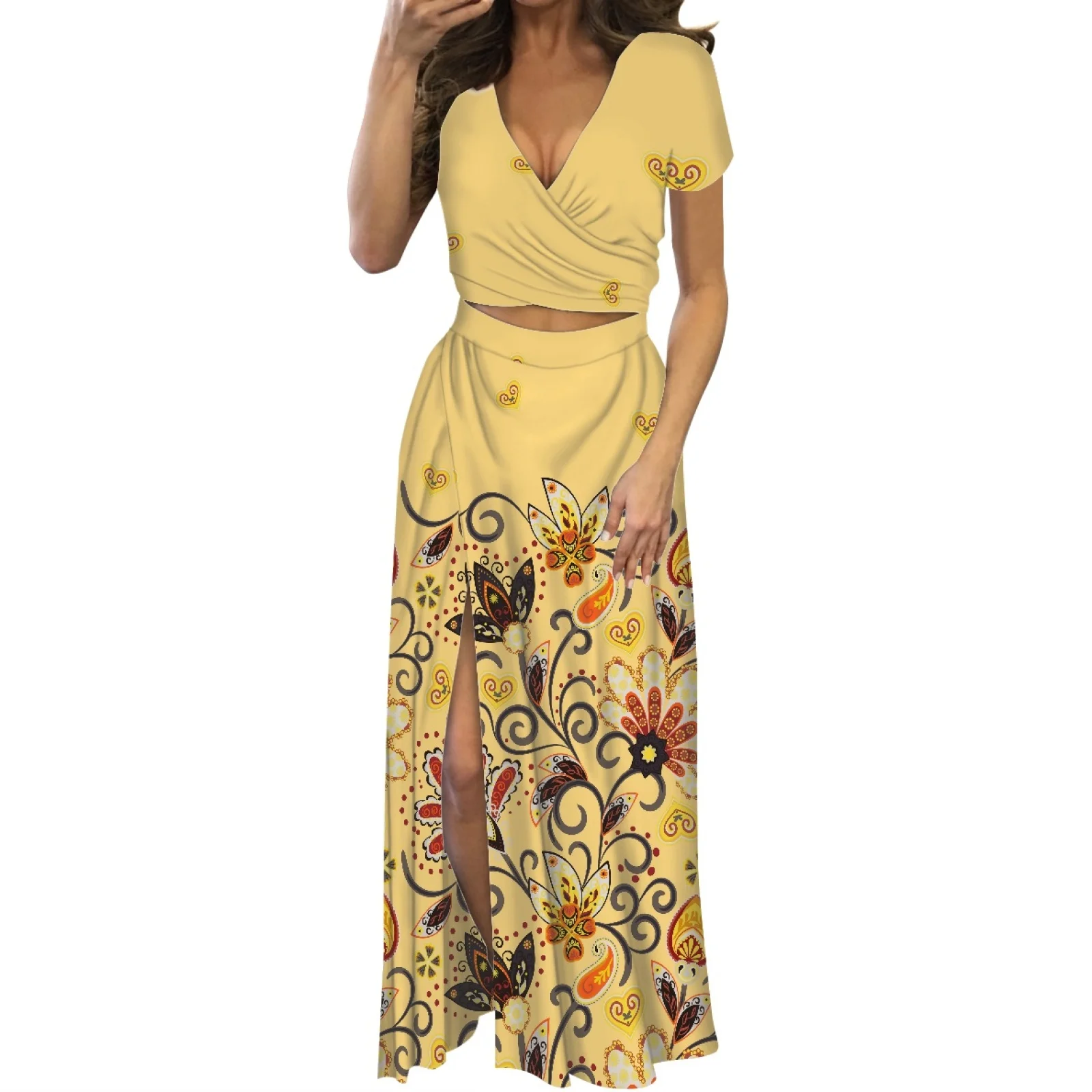 Hibiscus Flower Print Two-Piece Split Dress Spring Tribe Sexy Short Sleeve Clothing Hot Sell Women's Low-Cut Maxi Dress
Hibiscus Flower Print Two-Piece Split Dress Spring Tribe Sexy Short Sleeve Clothing Hot Sell Women's Low-Cut Maxi Dress