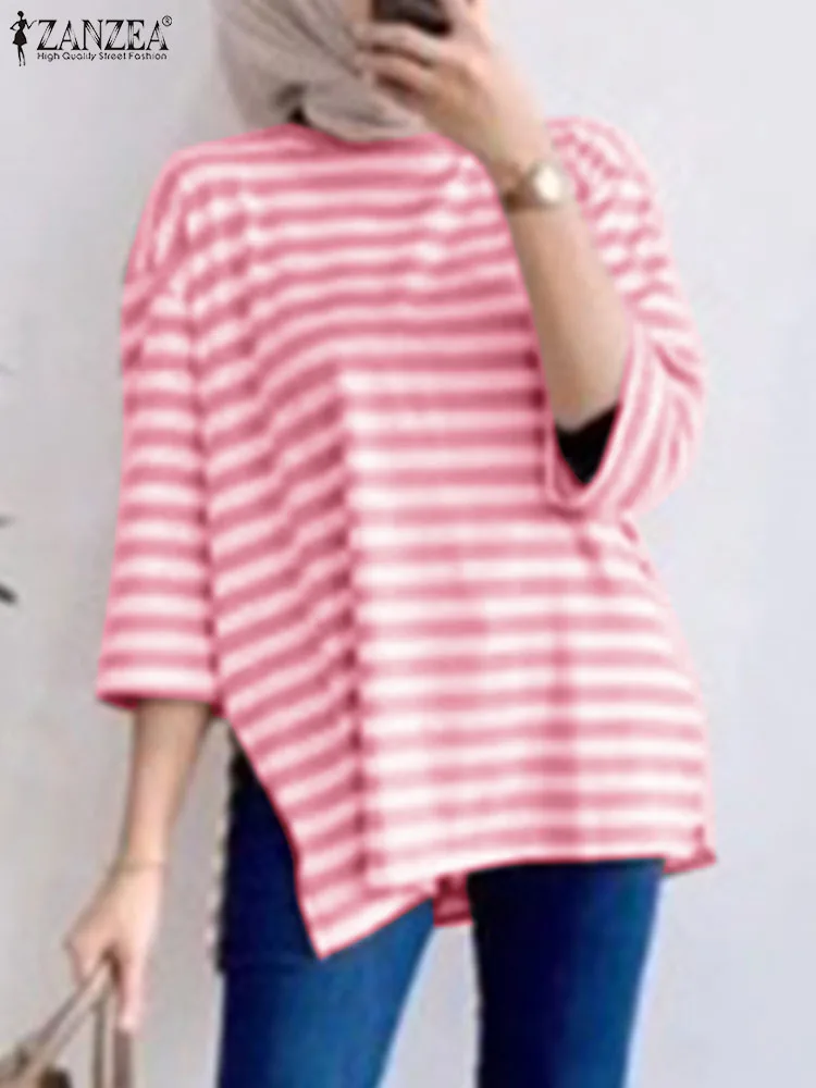 Женские летние полосатые топы ZANZEA, модная Повседневная Блузка с круглым вырезом и рукавом 3/4, Женский хиджаб Дубай, Турция, Abaya, рубашка, рабочая мусульманская блуза 
Женские летние полосатые топы ZANZEA, модная Повседневная Блузка с круглым вырезом и рукавом 3/4, Женский хиджаб Дубай, Турция, Abaya, рубашка, рабочая мусульманская блуза