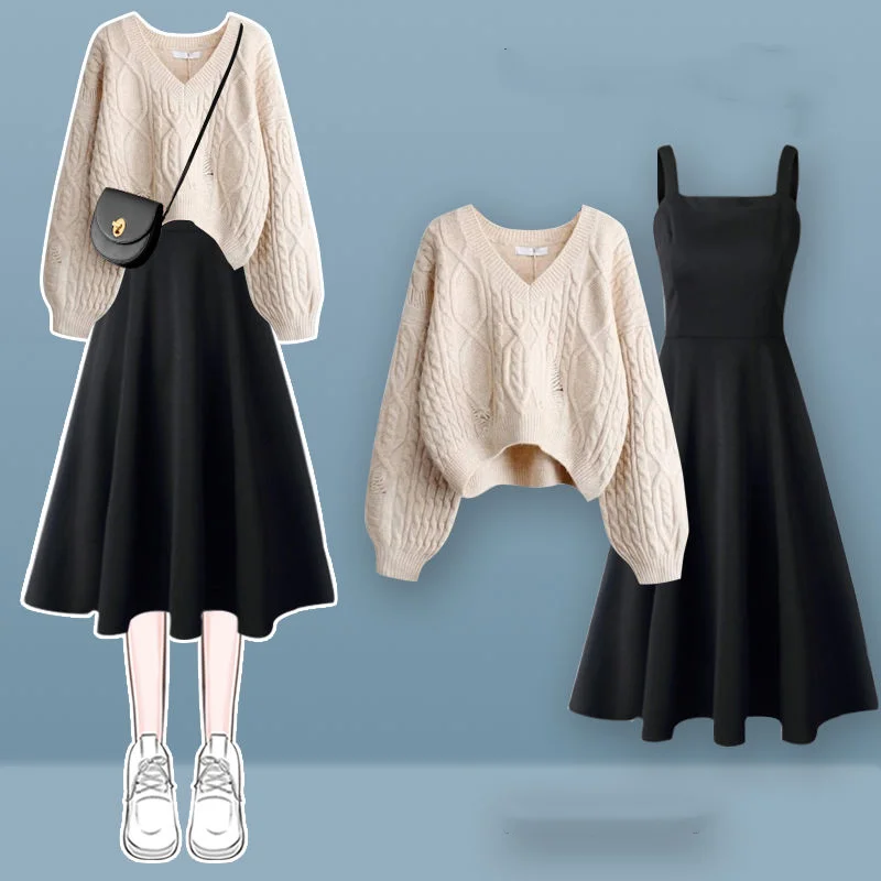 Women's Clothes Spring Autumn Single/Outfits 2023 New Korean Style Fashion Loose Lazy Sweater Slim Strap Dress Two Piece Set
Women's Clothes Spring Autumn Single/Outfits 2023 New Korean Style Fashion Loose Lazy Sweater Slim Strap Dress Two Piece Set
