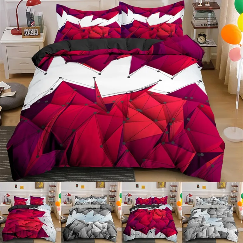 

Luxury 3D Geometric Bedding Set Microfiber 2/3pcs Bedclothes Duvet Cover Set with Pillowcase Single Twin Full Queen King Size