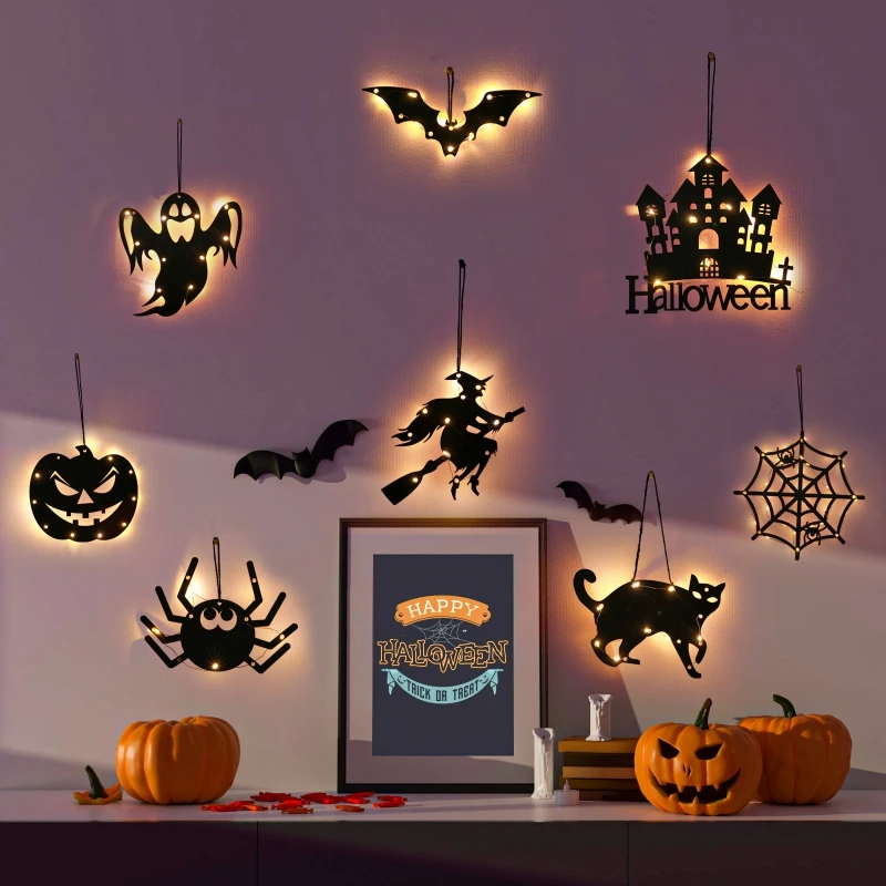 

2023 Halloween LED Lights Pumpkin Ghost Witch Spider Web Lamp Hallowen Party Decoration for Home Bar Haunted House Scary Props