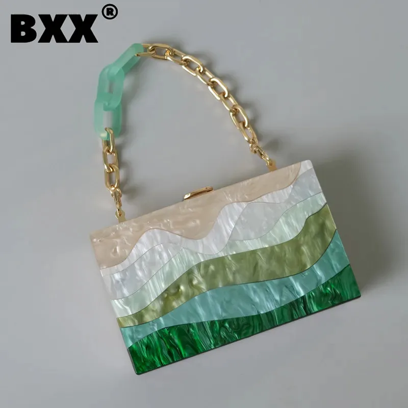 

[BXX] Fashion Chic Acrylic Handbag For Women 2023 New Contrast Color Versatile One Shoulder Dinner Bag Female Clutch Bags CY1192