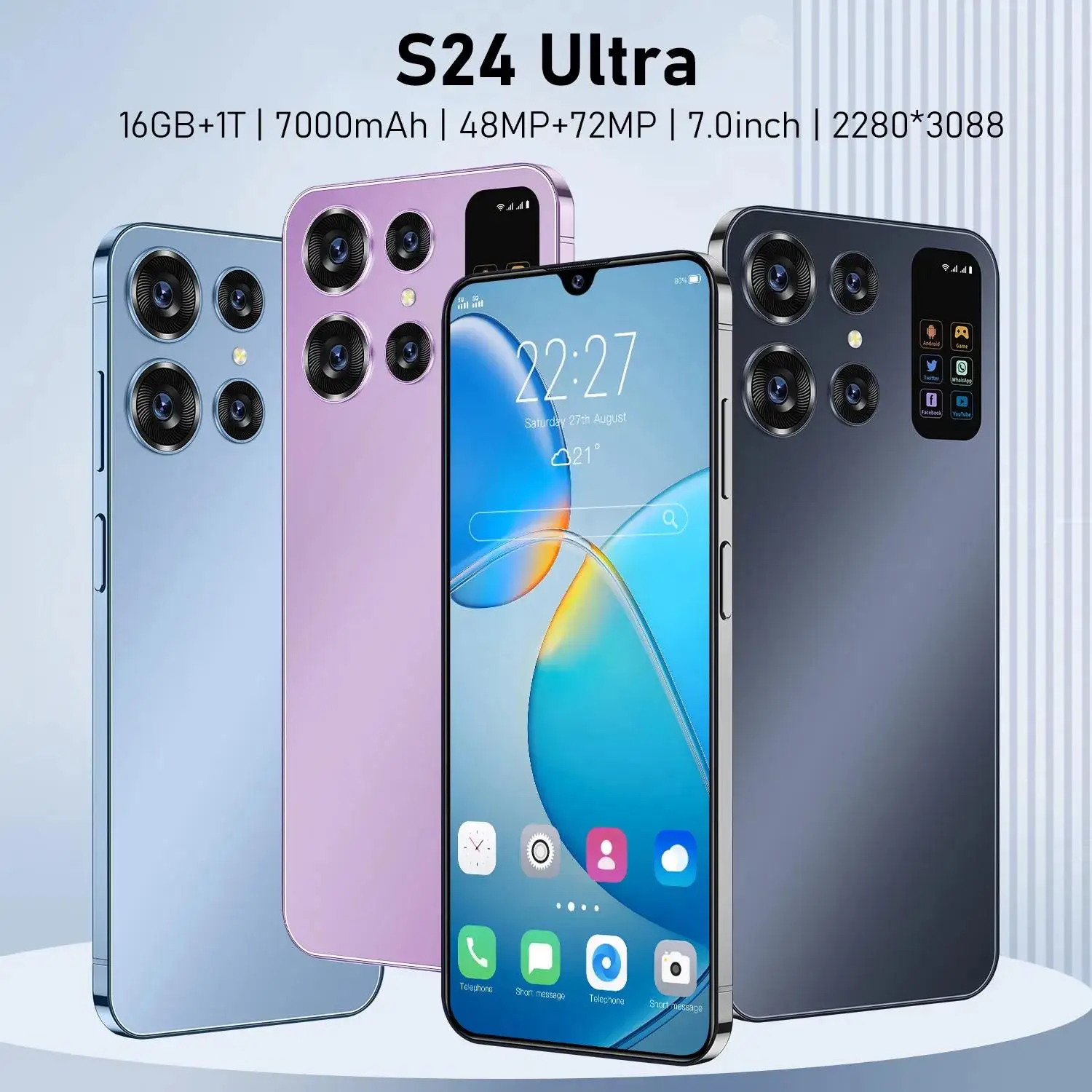 

Смартфон S24 Ultra, 7,0 дюйма, Оригинальный разблокированный телефон, 16 ГБ + 1 ТБ, 4G, две SIM-карты, телефон