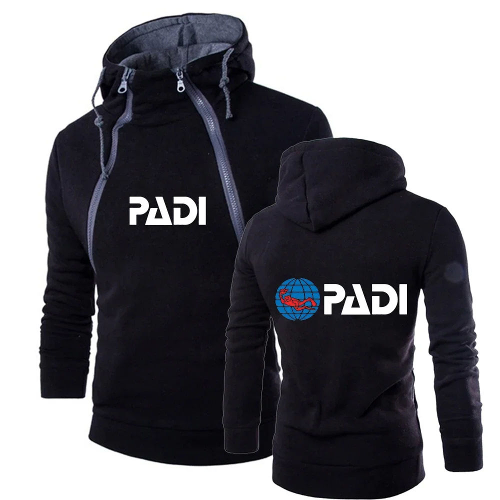 

Scuba Driver Padi Printed Autumn Winner Men Hooded Sweatshirt Long Sleeve Double Zipper Pullover Sports Tracksuit Streetwear