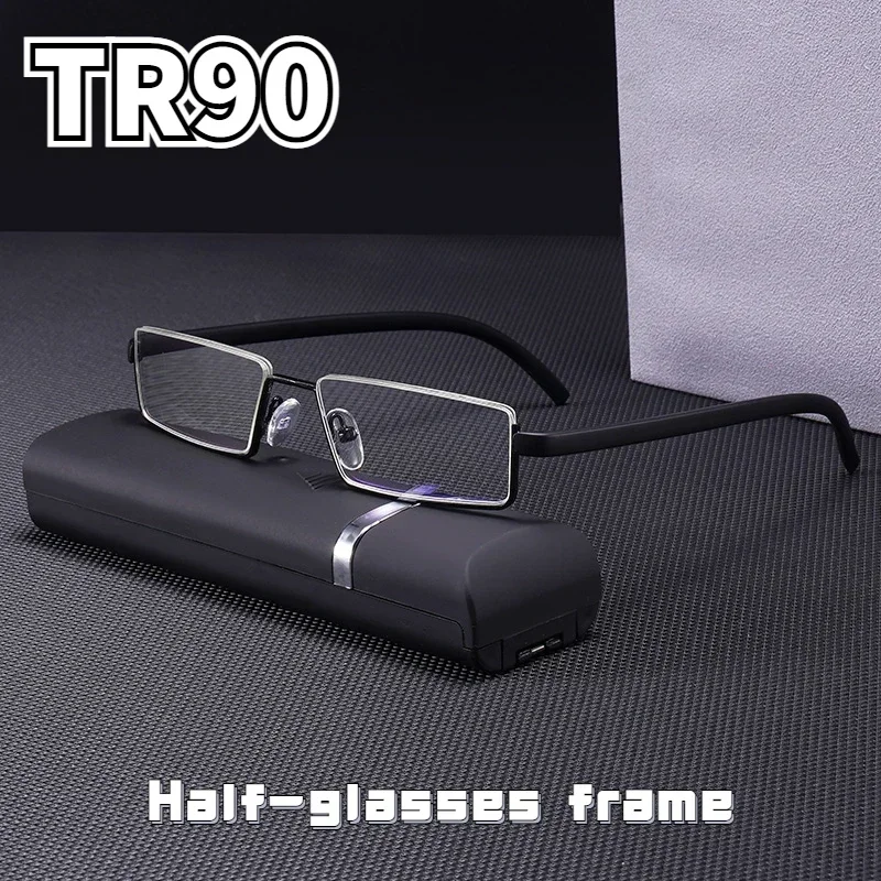 Metal Anti-Blue Light Reading Glasses Men Half Frame Prescription Eyeglasses Male TR90 Eyewear with Case +100-+400
Metal Anti-Blue Light Reading Glasses Men Half Frame Prescription Eyeglasses Male TR90 Eyewear with Case +100-+400