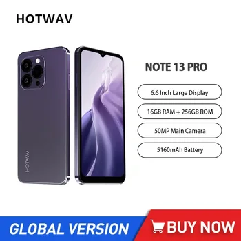 HOTWAV 노트 13 프로 저렴한 4G 스마트폰, 6.6 인치 HD 옥타코어, 16GB + 256GB, 안드로이드 13 휴대폰, 50MP, 5160mAh, 18W 고속 충전 NFC