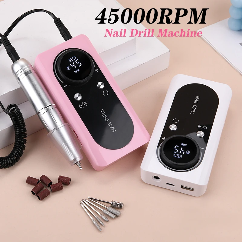 

45000RPM Electric Nail Drill Machine Mill Cutter Set for Nail Tips Manicure Electric Nail Polish Remover Pedicure File Accessory