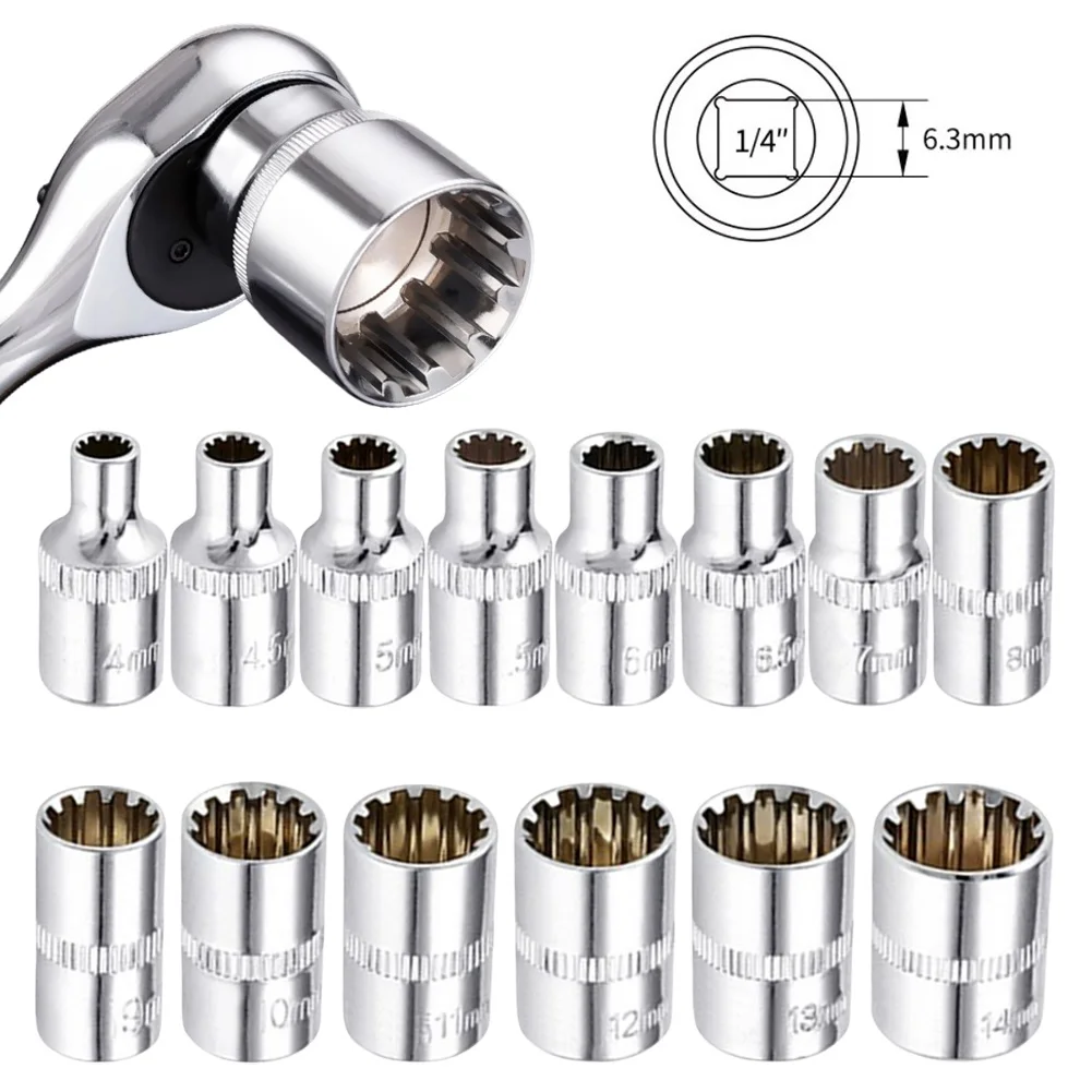 1pc 12 Point Socket Bit 1/4" Square Drive High-torque Ratchet Wrench Adapter Hand Tools Repair Tools Nut Removal Tools 4-14mm
1pc 12 Point Socket Bit 1/4" Square Drive High-torque Ratchet Wrench Adapter Hand Tools Repair Tools Nut Removal Tools 4-14mm