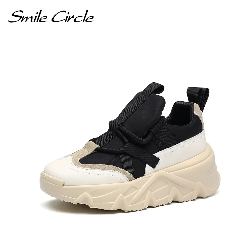 

Smile Circle Chunky Sneakers Women Flat Platform Shoes Fashion Lace-up Comfortle 6CM Thick Bottom Casual Shoes for Women