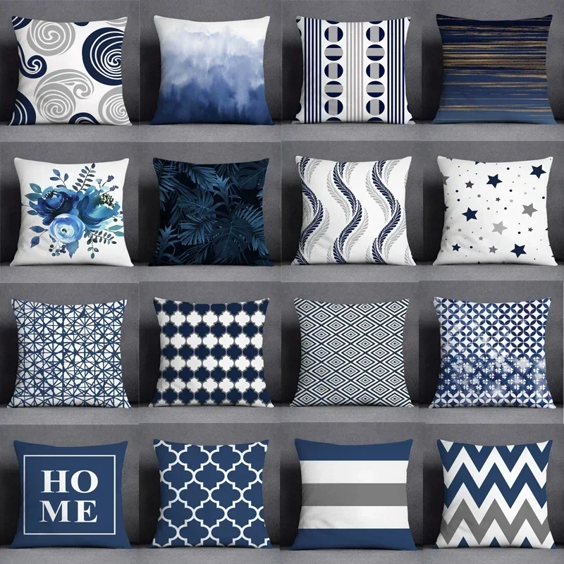 

Blue Geometric Pattern Decorative Pillow Covers 45x45cm Polyester Cushion Cover Pillowcase Sofa Cushions Decoration Home Decor