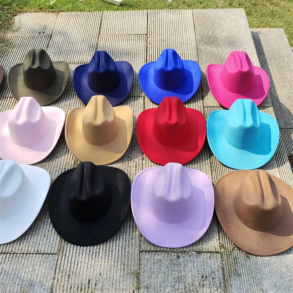 

New Western Cowboy Fedora Hat For Women Men Church Jazz Hats Classical Suede 10CM Wide Brim Fashion Travel Party Hat Wholesale