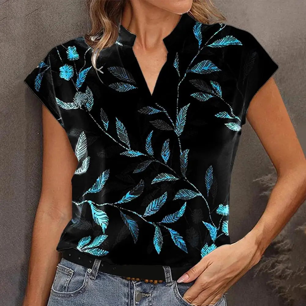 Women T-shirt Leaf Print V Neck Summer Top Stylish Stand Collar Soft Breathable Short Sleeves Loose Pullover for Casual Women's
Women T-shirt Leaf Print V Neck Summer Top Stylish Stand Collar Soft Breathable Short Sleeves Loose Pullover for Casual Women's