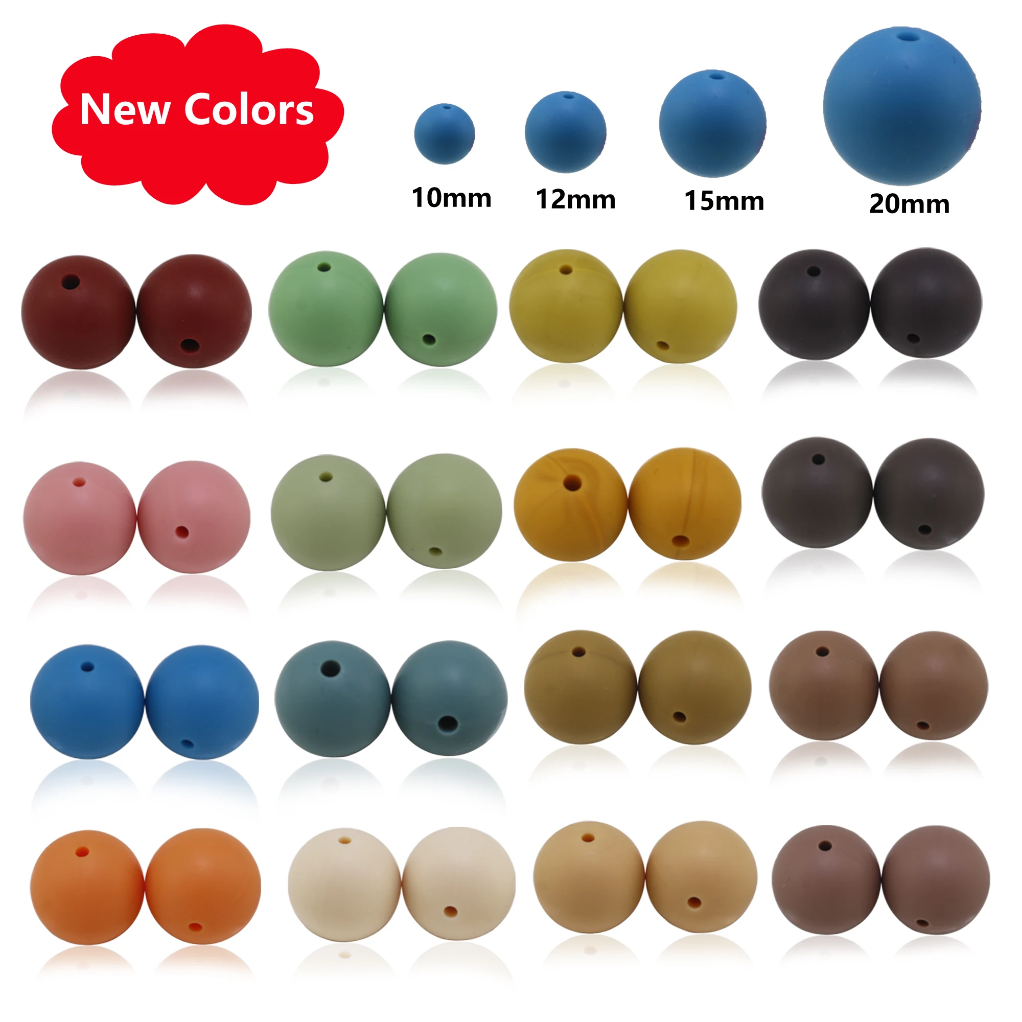 

New Colors 1000Pcs Blush Oatmeal Starry Bule Olive Silicone Beads 15MM 12MM 10MM 20MM Baby Chewable DIY Round Loose Ball Bulk