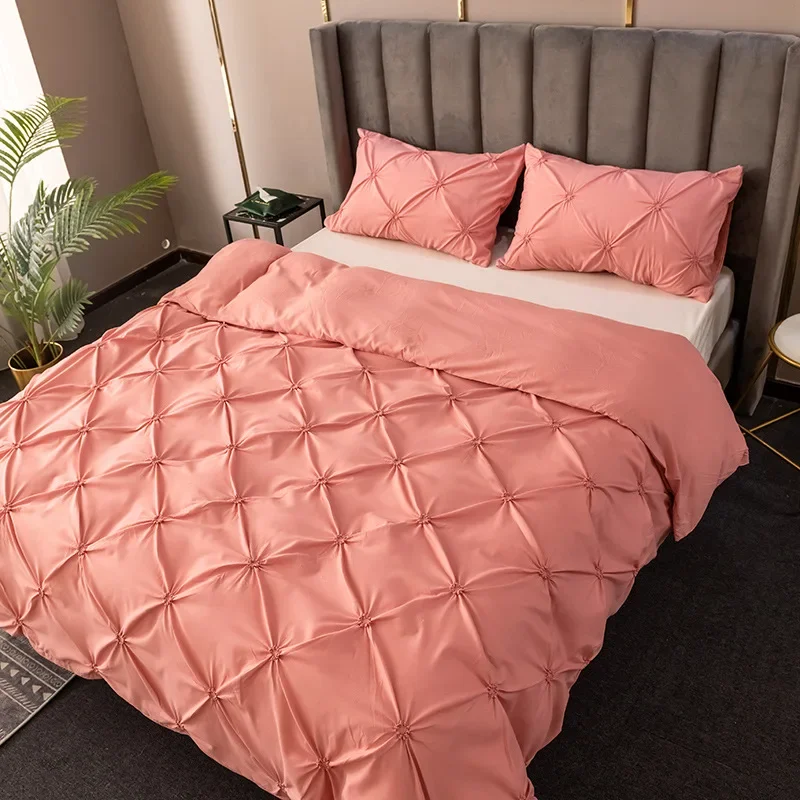 

High Quality 3D Pinch Pleated Duvet Cover Set 220x240 Solid Color Single Double Twin Bedding Set Quilt Cover Comforter Covers