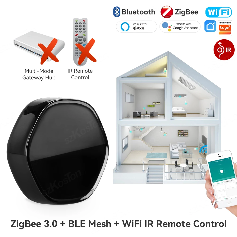 Tuya Smart Home IR 3 in 1 Wireless Multi-function BLE Mesh+ZigBee Gateway with 38K IR Remote Controller via Alexa Google Home
Tuya Smart Home IR 3 in 1 Wireless Multi-function BLE Mesh+ZigBee Gateway with 38K IR Remote Controller via Alexa Google Home
