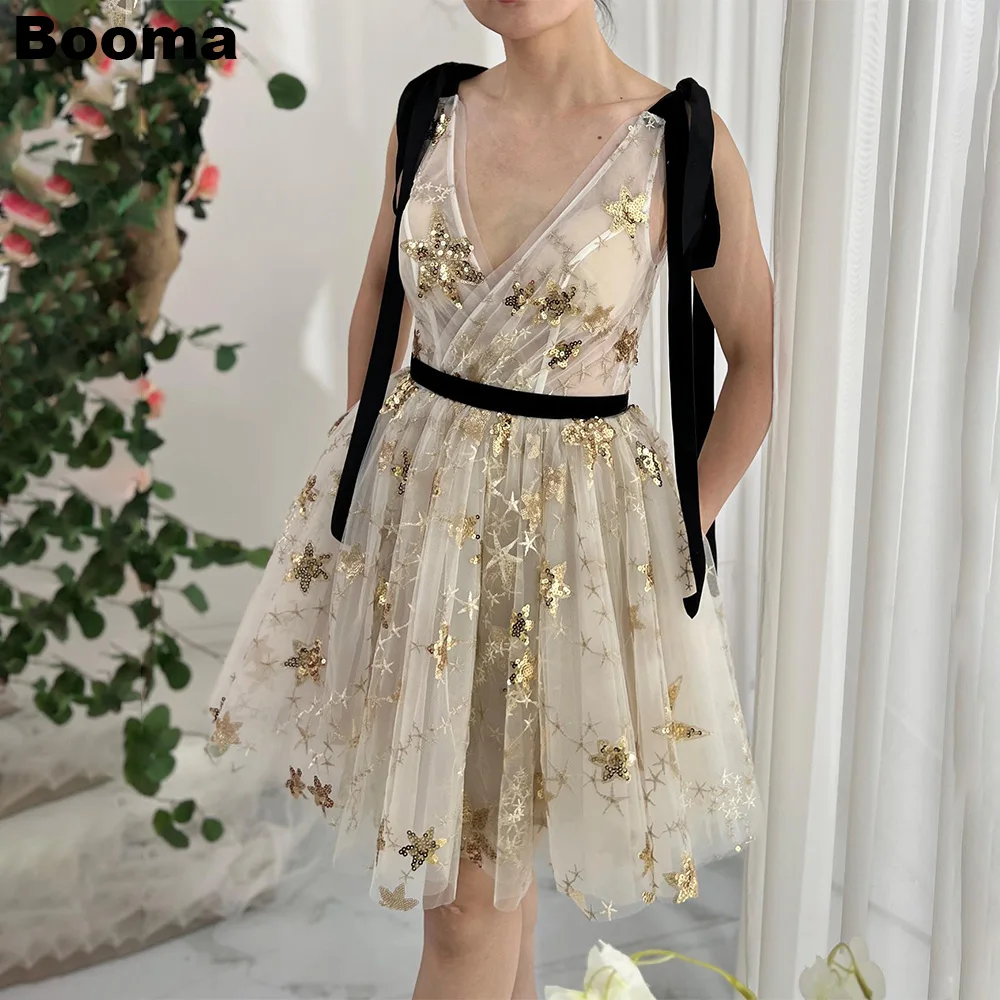 Booma Short Starry Tulle Prom Dresses Deep V Neck A-Line Party Gowns Cocktail Dresses Sleeveless Special Evening Gown for Women
Booma Short Starry Tulle Prom Dresses Deep V Neck A-Line Party Gowns Cocktail Dresses Sleeveless Special Evening Gown for Women