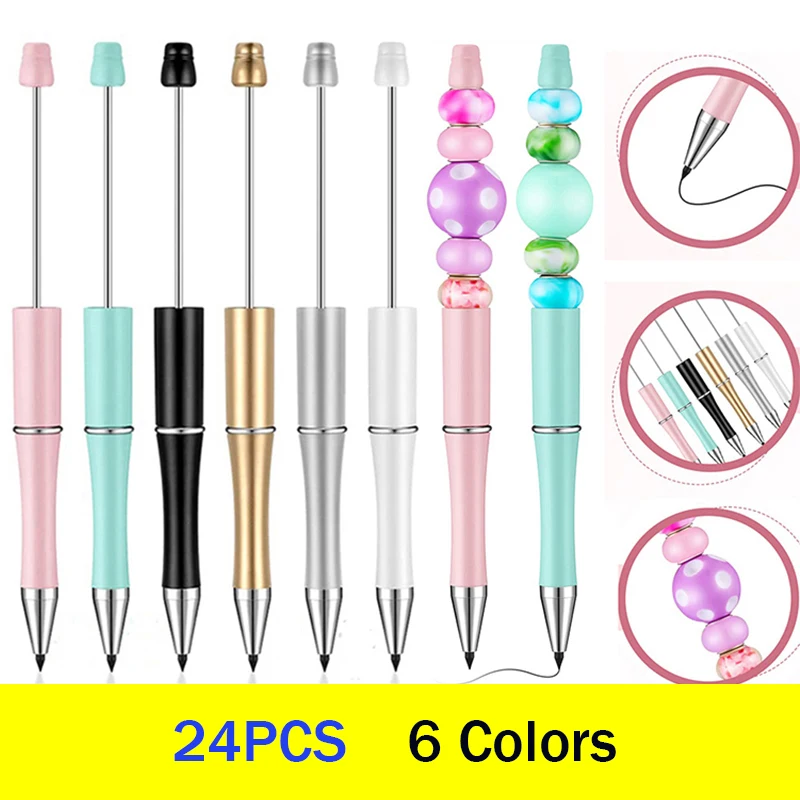 

24Pcs Bead Inkless Pencil Infinity Pencil Reusable Everlasting Pencil Pen Beadable Pencil Without Sharpening For School Home