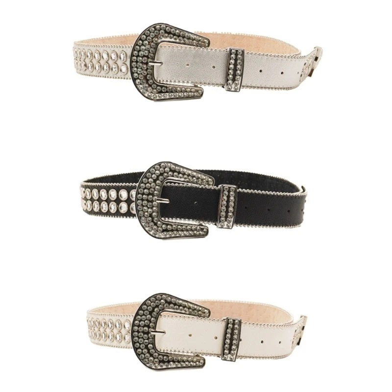 

PU Waist Belt with Diamond Buckle Adjustable Length Waist Belt Woman Girls Jeans Dresses Skirt Coat Decors Waistband