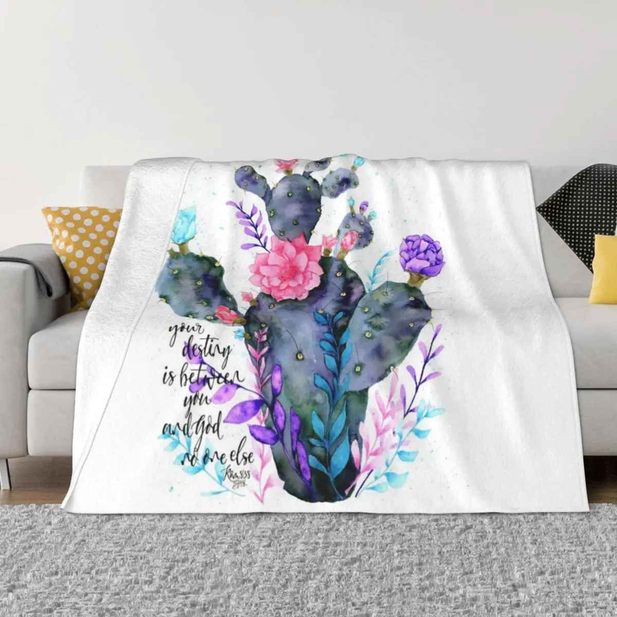 

cactus watercolor painting Throw Blanket warm for winter Custom Blankets For Sofas Blankets