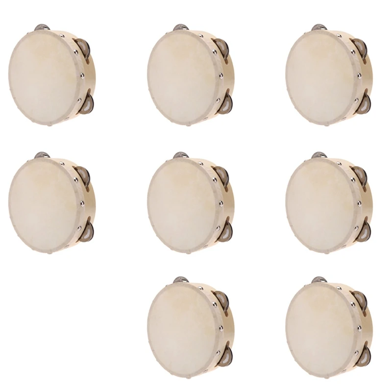 

8X 6In Hand Held Tambourine Drum Bell Metal Jingles Percussion Musical Toy For KTV Party Kids Games